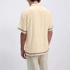 Summer Casual Loose Short Sleeves Vintage Print Lapel Men's Shirt