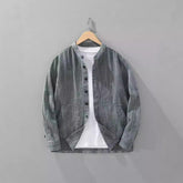 Men's Solid Color Ramie Stand Collar Retro Casual Coat Shirt
