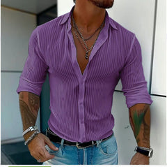 Business Pure Color All-matching Shirt Men's Striped Cardigan Long Sleeve