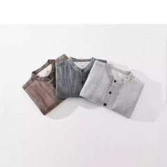 Men's Solid Color Ramie Stand Collar Retro Casual Coat Shirt