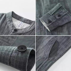 Men's Solid Color Ramie Stand Collar Retro Casual Coat Shirt